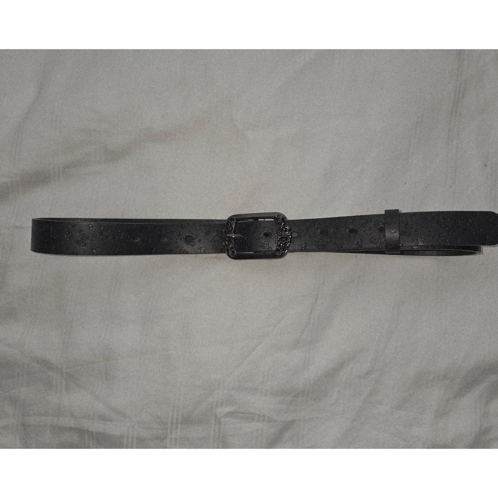 Commense Womens Black Embossed Belt with Ornate Buckle Fashion‎ Accessory